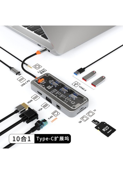 Perspektif 10.-1SW10V-PRO Tip-C Docking Station USB Hub Çok Işlevli Hub Yerleştirme Istasyonu Dönüştürücü (Yurt Dışından)