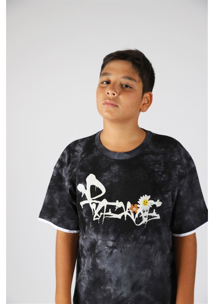 09-14 Yaş Erkek Çocuk Siyah Papatya T-Shirt modelleri
