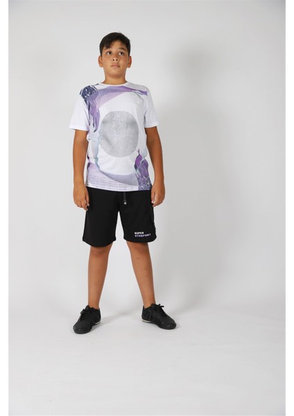 08-14 Yaş Erkek Horizontal Beyaz T-Shirt
