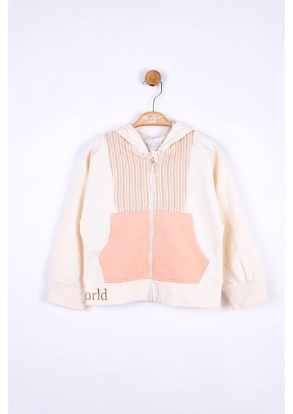 04-08 Yaş Kız Çocuk Krem Renk Makarna Fermuarlı Sweat