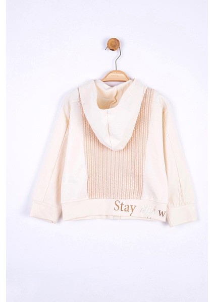 04-08 Yaş Kız Çocuk Krem Renk Makarna Fermuarlı Sweat