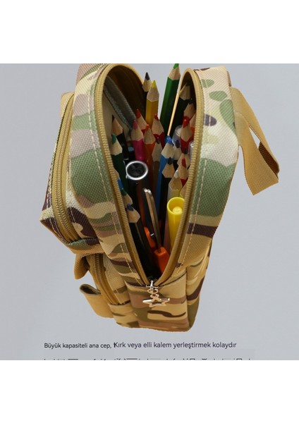 Çocuk Çok Katmanlı Kamuflaj Fermuarlı Kalem Çantası (Yurt Dışından) modelleri