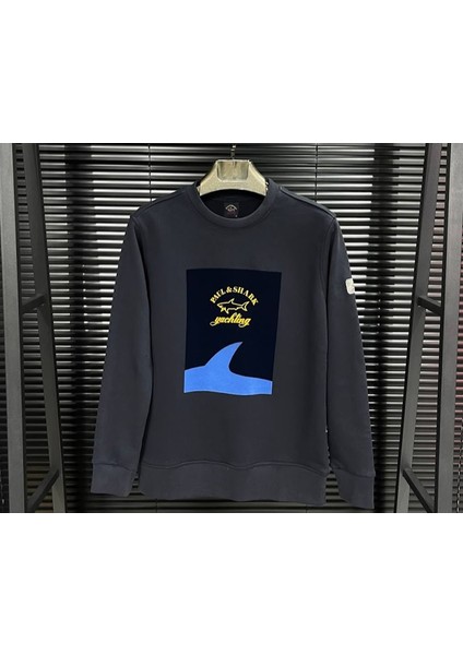 Flok Kadife Köpek Balığı Baskılı Sweatshirt