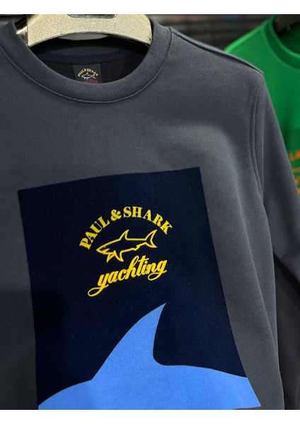 Flok Kadife Köpek Balığı Baskılı Sweatshirt