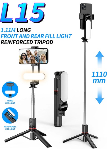 Kablosuz Bluetooth Selfie W/dolgu Işığı Lambası Telefon Tutucu ile Tripod Standı -