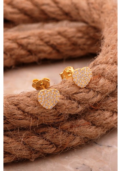 Kalp Mini Altın Yaldızlı Gümüş Küpe 6205