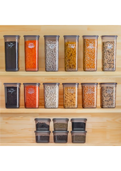 433-GR-6 36 Lı Kare Etiketli Gıda Erzak Baharat Saklama Kabı Seti 12X(0.60+1.30+1.90) Lt Gri fiyatları