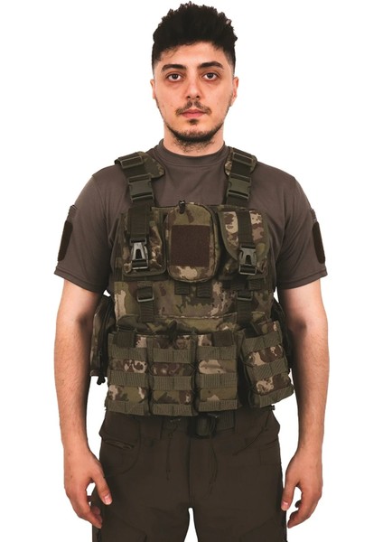 Kamuflaj Haki Kordon Airsoft Yeleği - Demonte Vest Taktik Yelek