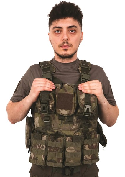 Kamuflaj Haki Kordon Airsoft Yeleği - Demonte Vest Taktik Yelek