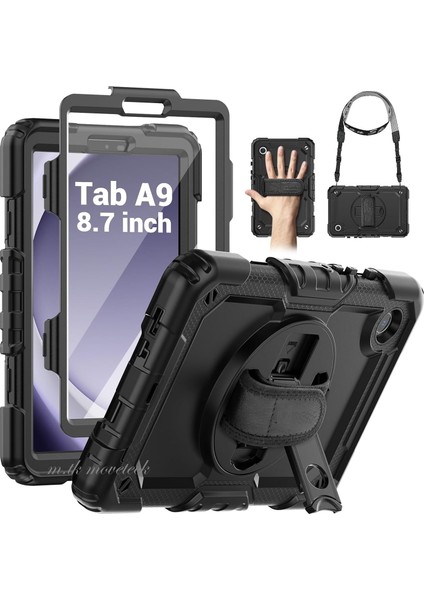 Samsung Galaxy Tab A9 8.7 Inç SM-X110 Tablet Uyumlu Kılıf Tam Koruyucu Askılı Defender Zırh Tank Armor Military