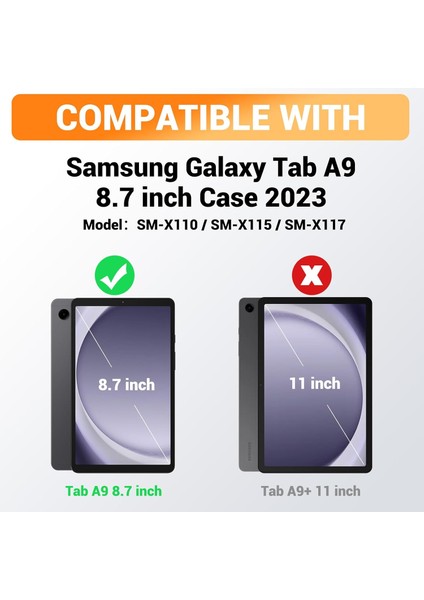 Samsung Galaxy Tab A9 8.7 Inç SM-X110 Tablet Uyumlu Kılıf Tam Koruyucu Askılı Defender Zırh Tank Armor Military