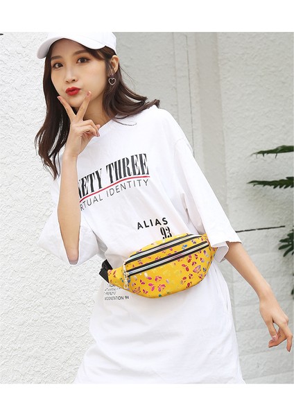 Çift Fermuarlı Bel Renkli Bayan Göğüs Pu Cep Telefonu Crossbody Çanta (Yurt Dışından)
