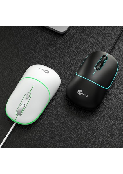 Lenovo Lecoo MS110 USB Kablolu RGB 2400DPI 4 Tuşlu Sessiz Click Optik Mouse Siyah