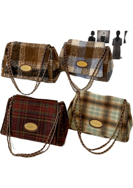 Sonbahar ve Kış Büyük Kapasiteli Yün Zincir Koltuk Altı Crossbody Çanta (Yurt Dışından)