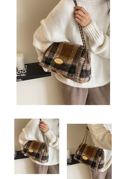 Sonbahar ve Kış Büyük Kapasiteli Yün Zincir Koltuk Altı Crossbody Çanta (Yurt Dışından) fırsatları
