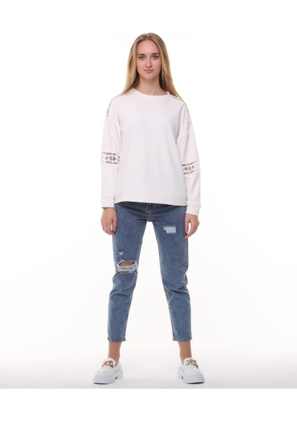 Moda Minerva Beyaz Dantelli Sweatshirt