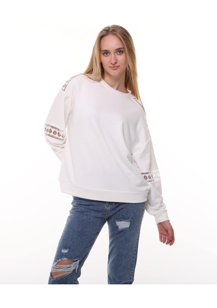 Moda Minerva Beyaz Dantelli Sweatshirt