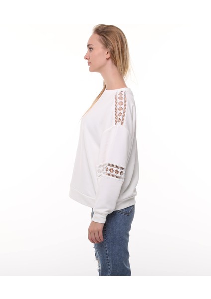 Moda Minerva Beyaz Dantelli Sweatshirt