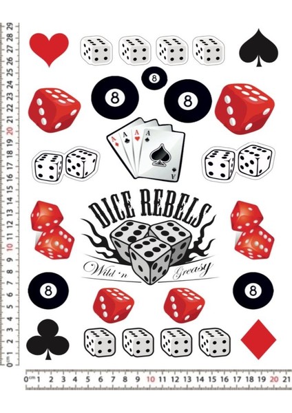 Dice Rebels Zar Motorsiklet Kask Leptop Araç Telefon Arkası Sticker Çıkartma Seti