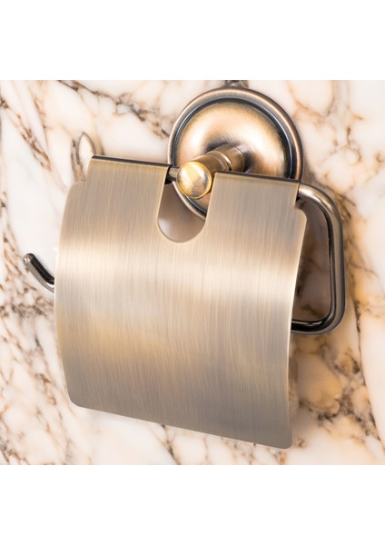 Banora Antiq Lux Kapaklı Tuvalet Kağıtlığı, Paslanmaz Metal, Antik Bronz
