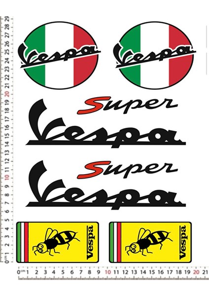 Vespa Super Motorsıklet Kask Stıcker Çıkartma Setı
