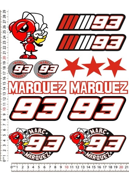 Marquez 93 Motorsiklet Kask Sticker Çıkartma Seti