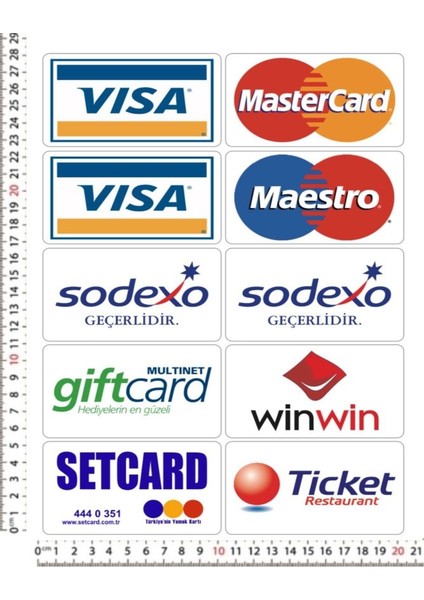 Ödeme Yöntemi Visa Master Card Setcard Sticket Çıkartma Seti