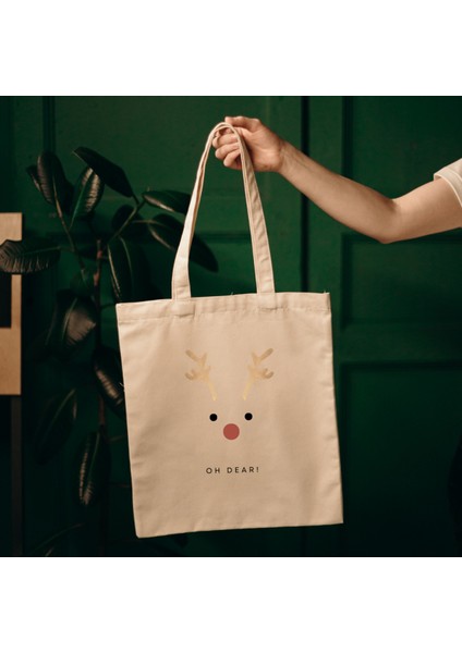 Yılbaşı Hediyesi OH DEAR Geyikli Christmas Yeni Yıl Temalı Bez Çanta Tote Bag