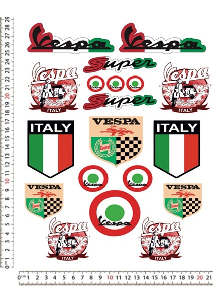 Vespa Süper Italya Motorsiklet Kask Sticker Çıkartma Seti