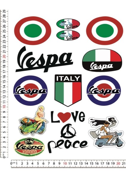 Vespa Italya Motorsiklet Kask Sticker Çıkartma Seti