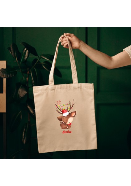 Yılbaşı Hediyesi Kişiye Özel Isimli Sevimli Yeniyıl Temalı Bez Çanta Tote Bag