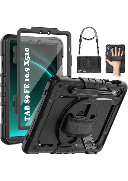 Samsung Galaxy Tab S9 Fe/S10 FE 10.9" Tablet Kılıf S Pen Kalem Bölmeli Koruyuculu Askılı Zırh Tank 360 Tam Koruma SM-X510 SM-X520