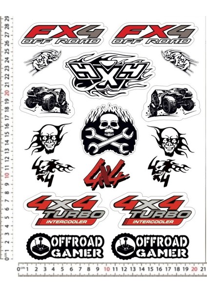 4x4 Of Road Kuru Kafa Motorsiklet Kask Telefon Sticker Çıkartma Seti