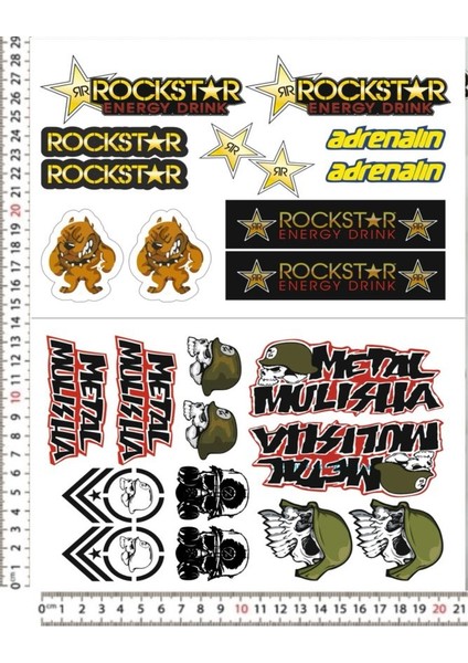 Rock Star Energy Drink Motorsiklet Kask Sticker Çıkartma Seti