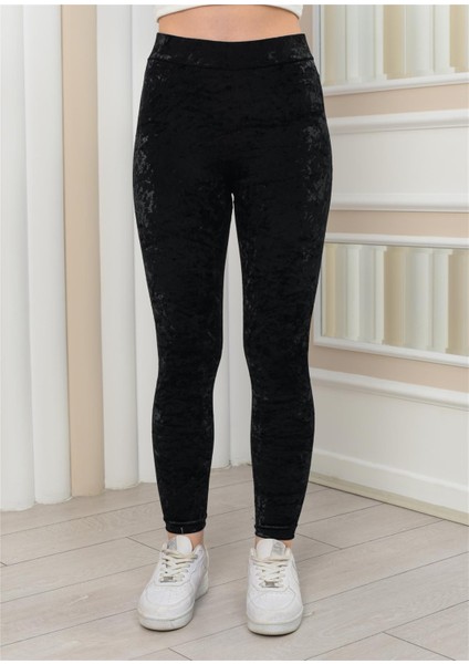 Kadın Janjanlı Kadife Ligralı Tayt Siyah indirimleri