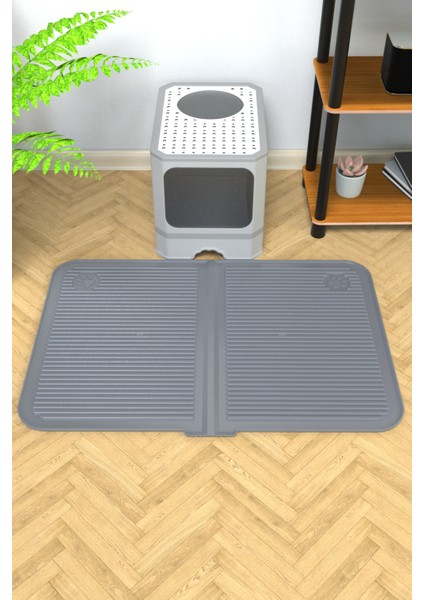 Silikon Mama ve Kum Matı Havuzlu Yıkanabilir Kedi Tuvaleti Önü Kedi Kumu Paspası Büyük Boy 40X60