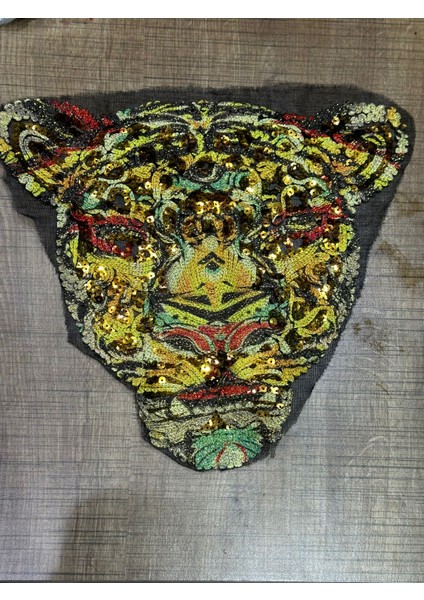 32X27 cm Renkli Dokuma Kaplan Arma Aplike Dikiş Çanta Aksesuarı