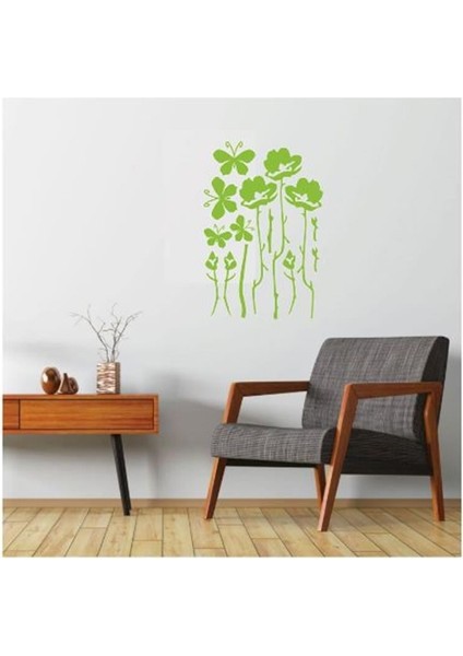 DUVAR ÇIKARTMA STICKER DEKORATİF DUVAR KAĞIDI,SÜS İKİ ADET YEŞİL ÇİÇEKLİ PVC 48X33X0,5CM
