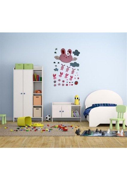 DUVAR ÇIKARTMA STICKER DEKORATİF DUVAR KAĞIDI,SÜS İKİ ADET TAVŞAN DESENLİ PVC 70X50X0,5CM