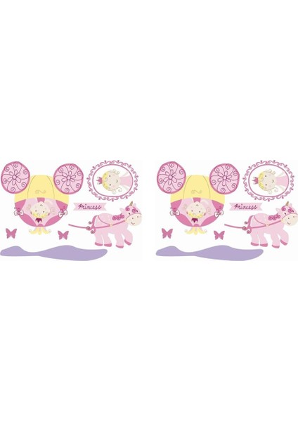 DUVAR ÇIKARTMA STICKER DEKORATİF DUVAR KAĞIDI,SÜS İKİ ADET PRENSES DESENLİ PVC 70X50X0,5CM