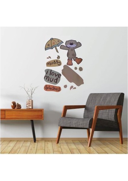 DUVAR ÇIKARTMA STICKER DEKORATİF DUVAR KAĞIDI,SÜS İKİ ADET SEVİMLİ AYI DESENLİ PVC 70X50X0,5CM