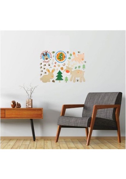 DUVAR ÇIKARTMA STICKER DEKORATİF DUVAR KAĞIDI,SÜS İKİ ADET ORMANLI DESENLİ PVC 48X33X0,5CM