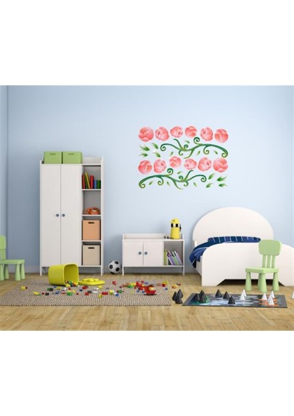 DUVAR ÇIKARTMA STICKER DEKORATİF DUVAR KAĞIDI,SÜS İKİ ADET PEMBE GÜLLÜ PVC 70X50X0,5CM