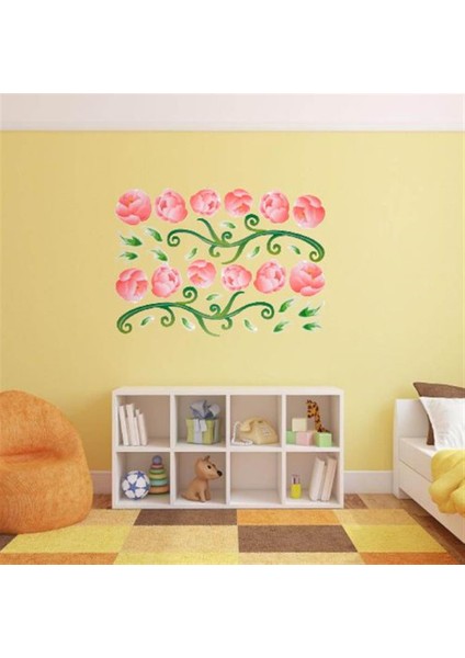 DUVAR ÇIKARTMA STICKER DEKORATİF DUVAR KAĞIDI,SÜS İKİ ADET PEMBE GÜLLÜ PVC 70X50X0,5CM