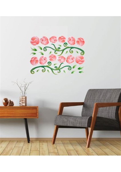 DUVAR ÇIKARTMA STICKER DEKORATİF DUVAR KAĞIDI,SÜS İKİ ADET PEMBE GÜLLÜ PVC 70X50X0,5CM