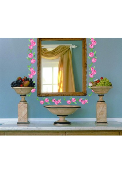 DUVAR ÇIKARTMA STICKER DEKORATİF DUVAR KAĞIDI,SÜS İKİ ADET PEMBE GÜLLÜ PVC 70X50X0,5CM