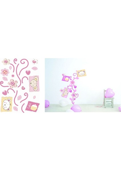 DUVAR ÇIKARTMA STICKER DEKORATİF DUVAR KAĞIDI,SÜS İKİ ADET ÇİÇEKLİ AĞAÇ DESENLİ PVC 70X50X0,5CM