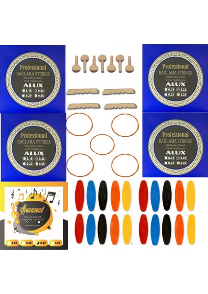 Alux 022 Divan Bağlama Takım Teli 5 Takım + 5 Bambam + 7 Ağaç Burgu + 20 Adet Tezene + 3 Eşik