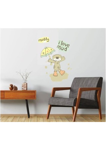 DUVAR ÇIKARTMA STICKER DEKORATİF DUVAR KAĞIDI,SÜS İKİ ADET SEVİMLİ AYI DESENLİ PVC 70X50X0,5CM