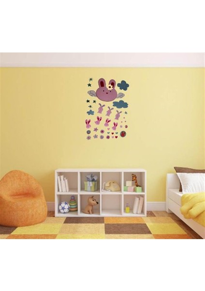 DUVAR ÇIKARTMA STICKER DEKORATİF DUVAR KAĞIDI,SÜS İKİ ADET TAVŞAN DESENLİ PVC 70X50X0,5CM